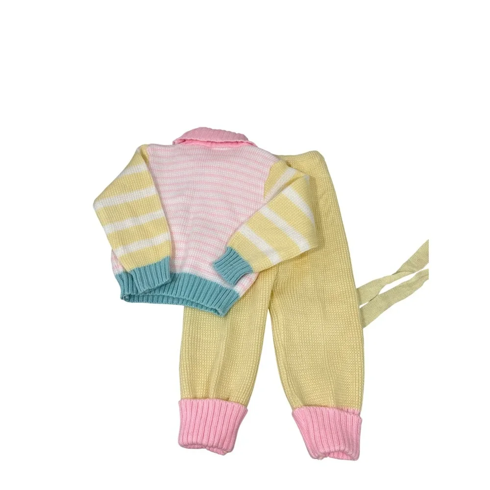 VTG Small Stars Toddler Knit Sweater Set 24M Cat Patch Pastel Yellow Pink